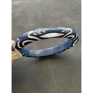 Vintage Plastic Navy White Carved Bangle Bracelet Estate Jewelry